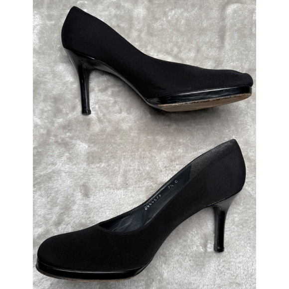 Stuart Weitzman Black Microfiber Leather Platform Heels Womens Size 7.5 C Office - Picture 3 of 9